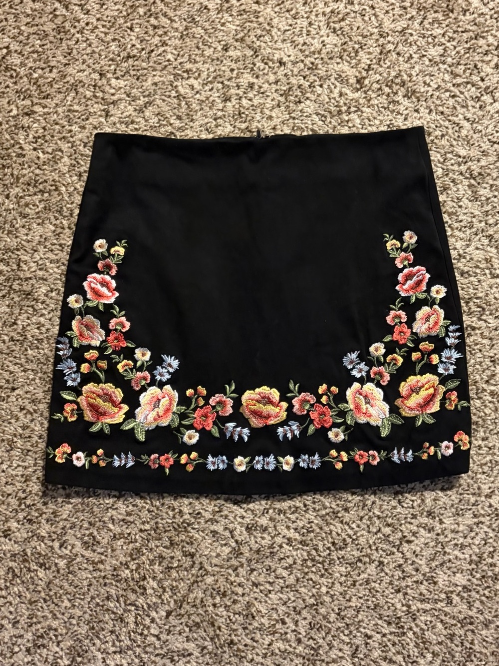 Black Mini Skirt with Floral Embroidery